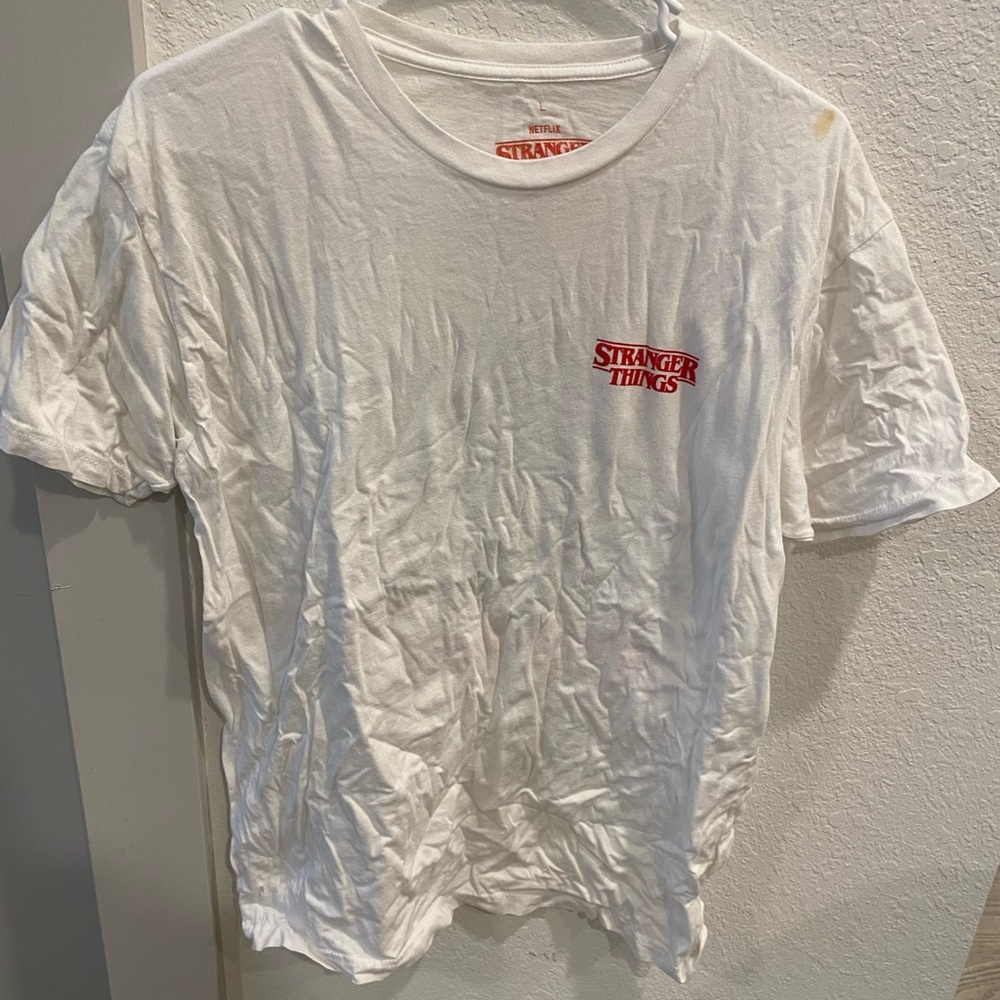 Netflix Stranger Things White Short Sleeve Tee with Red Logo